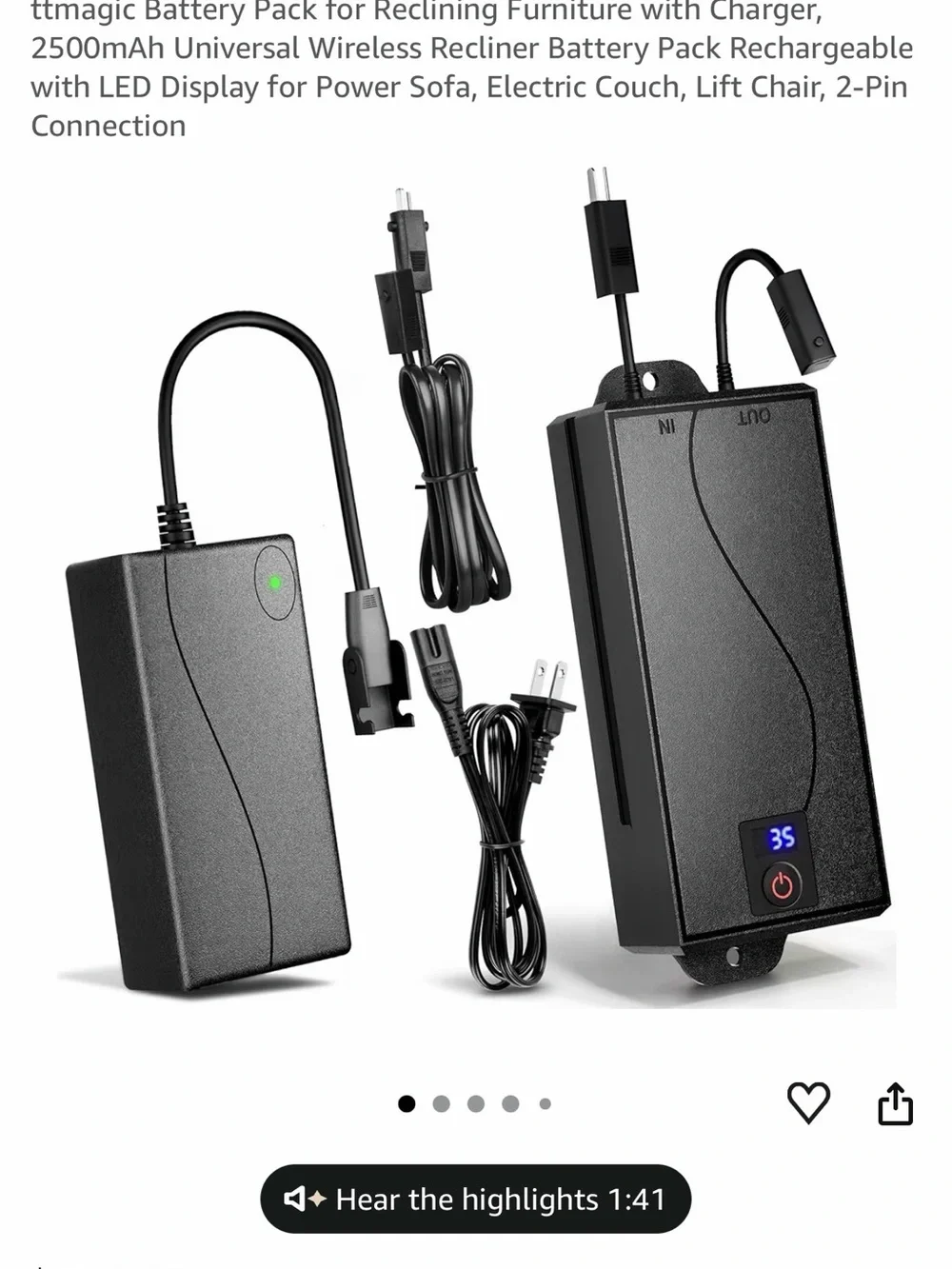 Battery Pack for Reclining Furniture w/ charger, 2500 mAh Universal-Wireless